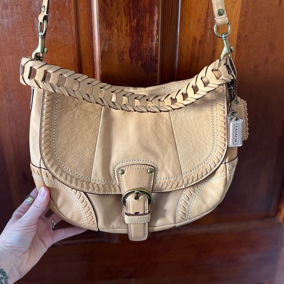 Coach Poppy Whipstitch Leather Hobo Crossbody Bag Saddle Tan 19004 Y2K Boho - Picture 2 of 10